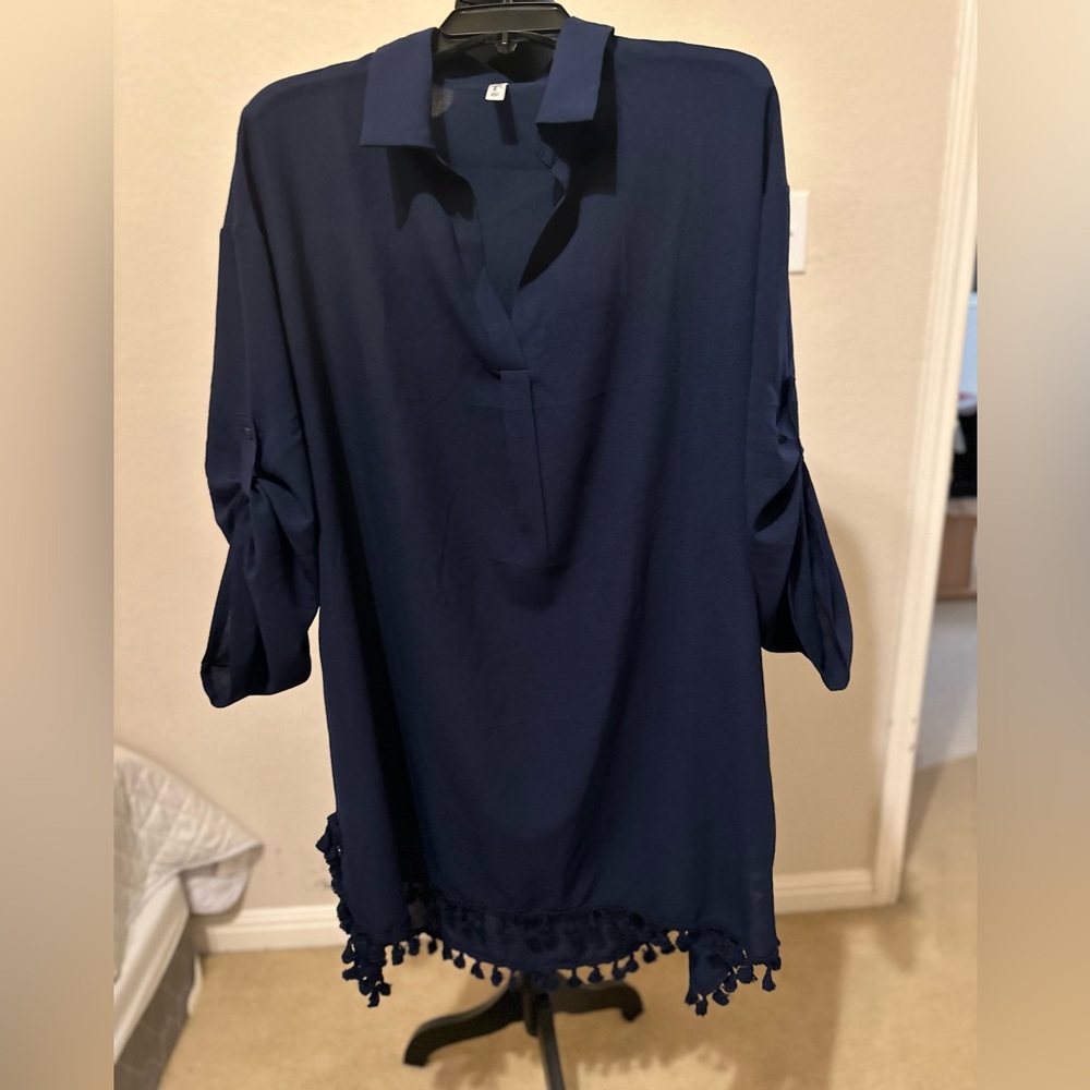 Yincro Womens Swimsuit Coverup Bathing Suit Beach Dress with Tassel Sz 2 XL - Picture 5 of 12